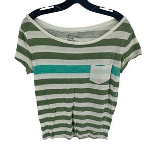American Eagle Outfitters Womens Striped Short Sleeve T-Shirt Green White Medium